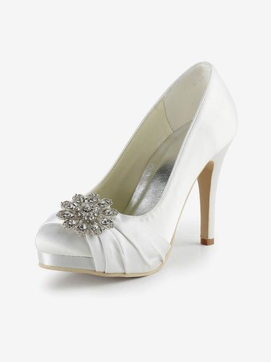 Women's Satin with Crystal Stiletto Heel Pumps Closed Toe Platform #Milly03030166