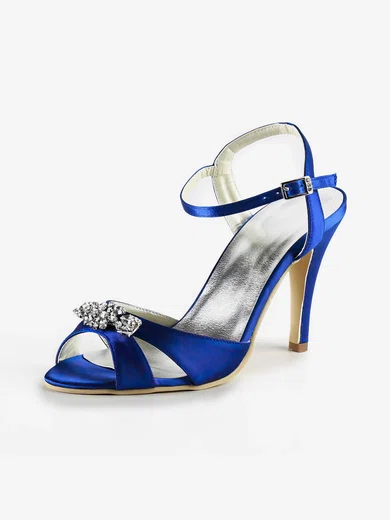 Women's Satin with Buckle Crystal Stiletto Heel Sandals Peep Toe Slingbacks #Milly03030169