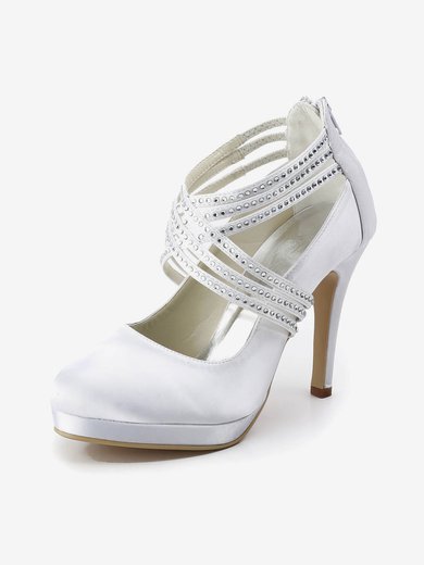 Women's Satin with Ribbon Tie Crystal Stiletto Heel Pumps Closed Toe Platform #Milly03030181