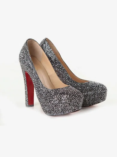 Women's Black Suede Pumps/Closed Toe/Platform with Sequin/Crystal #Milly03030188