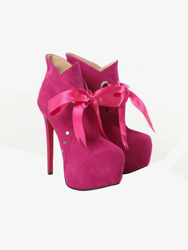 Women's Fuchsia Suede Pumps/Closed Toe/Platform with Lace-up #Milly03030191