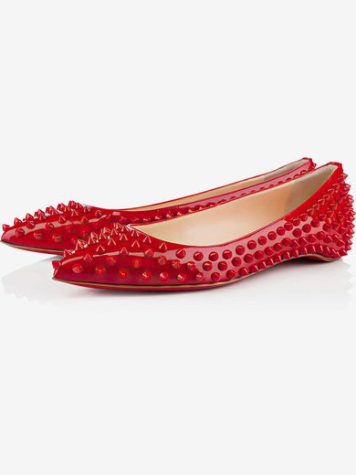 Women's Red Patent Leather Flats with Others #Milly03030197