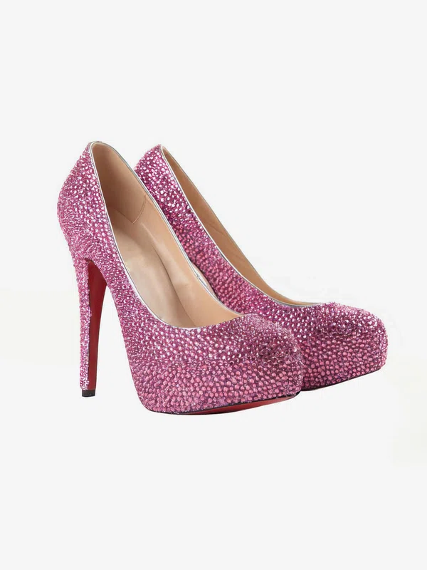 Women's Fuchsia Suede Pumps/Closed Toe/Platform with Crystal #Milly03030203