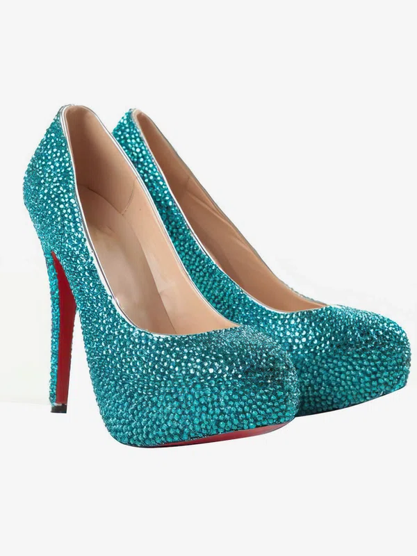 Women's Blue Suede Pumps/Closed Toe/Platform with Crystal #Milly03030204