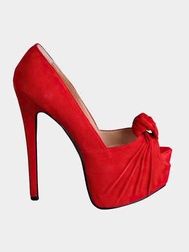 Women's Red Suede Platform/Peep Toe/Pumps with Ruched #Milly03030205
