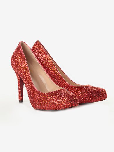 Women's Red Suede Pumps/Closed Toe with Crystal #Milly03030206