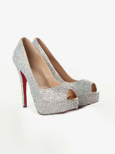 Women's Multi-color Suede Platform/Peep Toe/Pumps with Crystal #Milly03030209