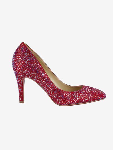Women's Red Suede Closed Toe/Pumps with Crystal Heel/Sparkling Glitter #Milly03030211