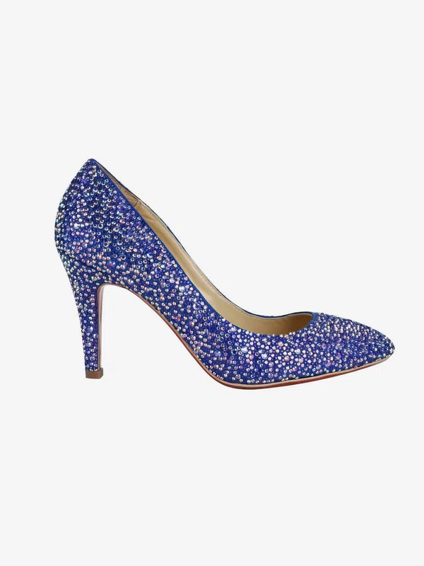 Women's Blue Suede Closed Toe/Pumps with Crystal/Crystal Heel #Milly03030212