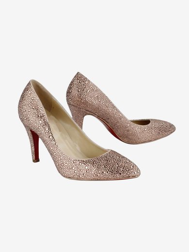 Women's Champagne Suede Closed Toe/Pumps with Crystal/Sparkling Glitter/Crystal Heel #Milly03030213