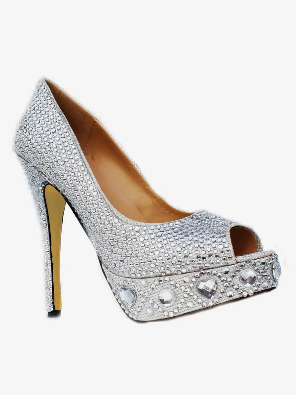 Women's Silver Sparkling Glitter Pumps/Peep Toe/Platform with Crystal Heel/Rhinestone #Milly03030220