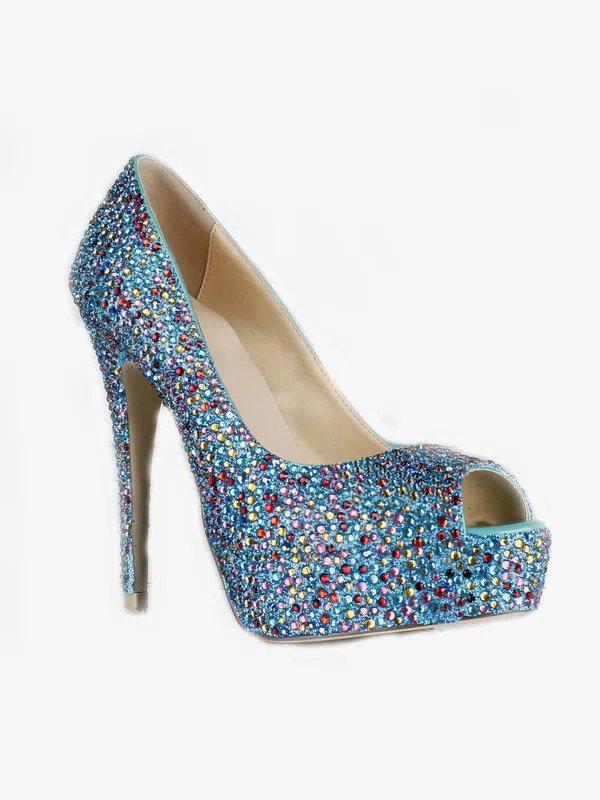 Women's Multi-color Suede Pumps/Peep Toe/Platform with Crystal Heel/Sparkling Glitter #Milly03030227