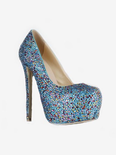 Women's Multi-color Suede Pumps/Closed Toe/Platform with Crystal Heel/Sparkling Glitter #Milly03030228