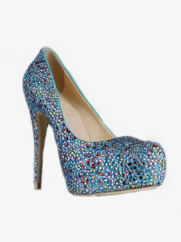 Women's Multi-color Suede Pumps/Closed Toe/Platform with Sparkling Glitter/Crystal Heel #Milly03030229