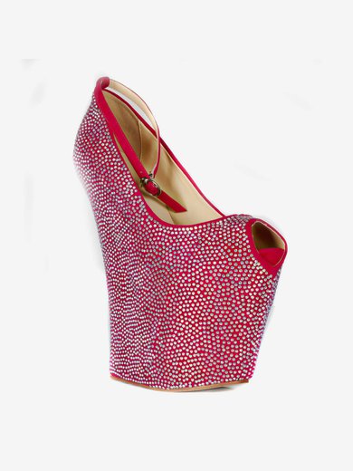 Women's Fuchsia Cloth Peep Toe/Platform/Wedges with Crystal #Milly03030232