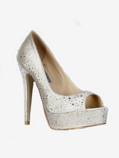 Women's Ivory Satin Pumps/Peep Toe/Platform with Crystal #Milly03030233