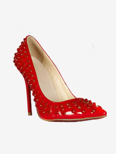 Women's Red Patent Leather Pumps/Closed Toe with Crystal #Milly03030234