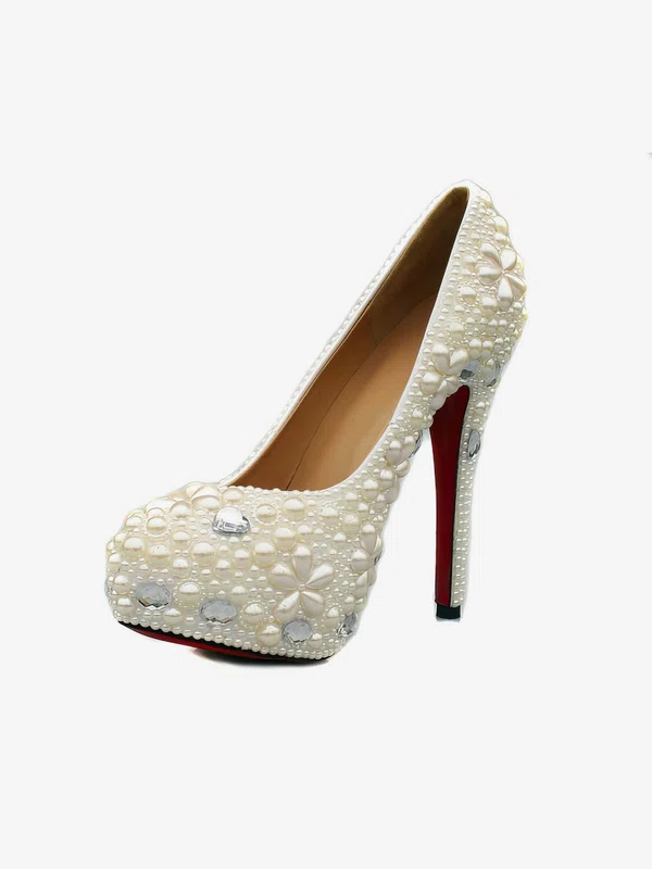 Women's White Suede Pumps/Closed Toe/Platform with Crystal/Pearl #Milly03030239