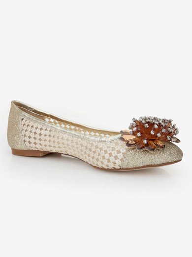 Women's Light Golden Suede Closed Toe/Flats with Sequin/Crystal/Others #Milly03030244
