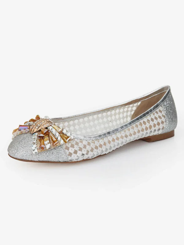 Women's Silver Suede Closed Toe/Flats with Sequin/Crystal/Others #Milly03030245