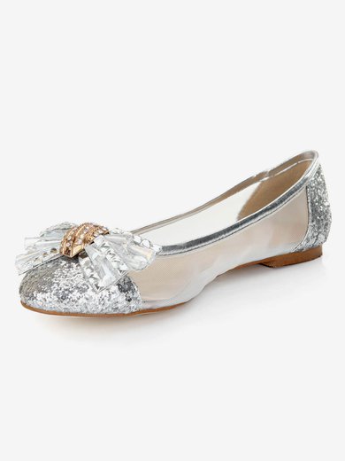 Women's Silver Suede Closed Toe/Flats with Sequin/Crystal/Others #Milly03030247