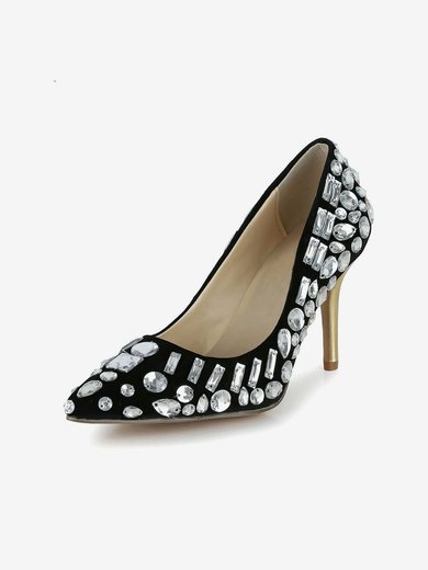 Women's Black Patent Leather Closed Toe/Pumps with Rhinestone #Milly03030256