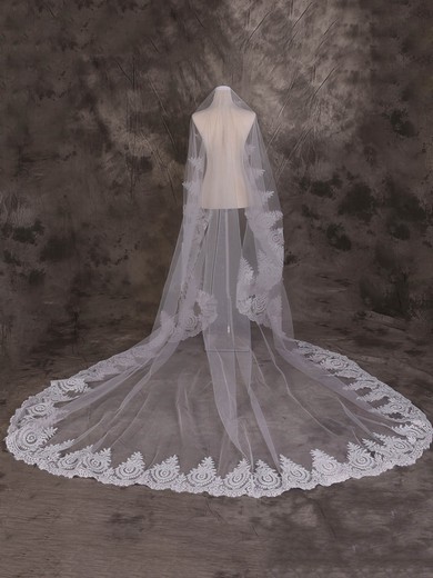 One-tier Ivory Cathedral Bridal Veils with Applique #Milly03010065