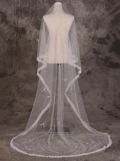 One-tier Ivory Cathedral Bridal Veils with Beading/Applique #Milly03010067