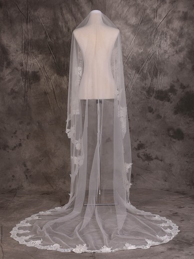One-tier Ivory Cathedral Bridal Veils with Applique #Milly03010073