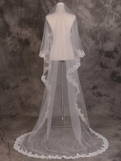 One-tier Ivory Cathedral Bridal Veils with Beading/Applique #Milly03010074
