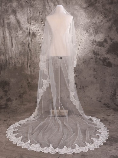 One-tier Ivory Cathedral Bridal Veils with Sequin/Applique #Milly03010075