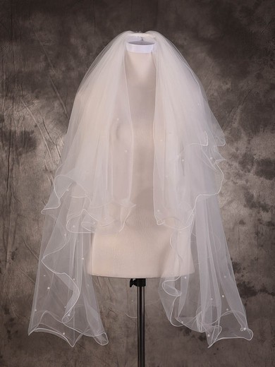 Two-tier Ivory Elbow Bridal Veils with Beading #Milly03010077