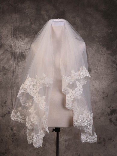 Two-tier Ivory Fingertip Bridal Veils with Sequin/Applique #Milly03010078