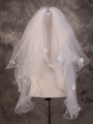 Two-tier Ivory Elbow Bridal Veils with Sequin/Satin Flower #Milly03010082