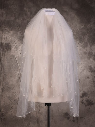 Two-tier Ivory Fingertip Bridal Veils with Faux Pearl #Milly03010083