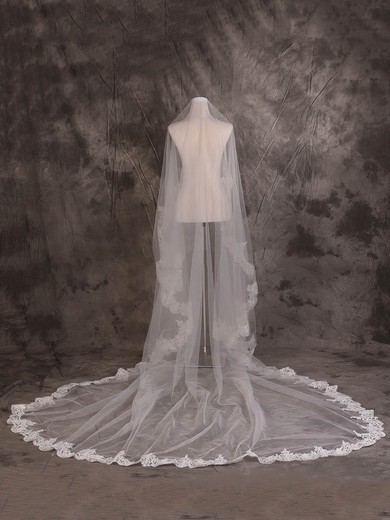 One-tier Ivory Cathedral Bridal Veils with Applique #Milly03010084