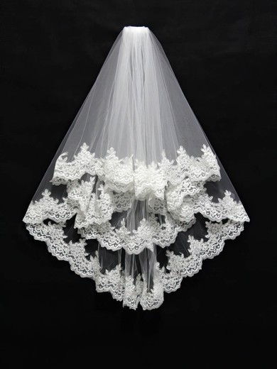 Two-tier White/Ivory Elbow Bridal Veils with Applique #Milly03010089