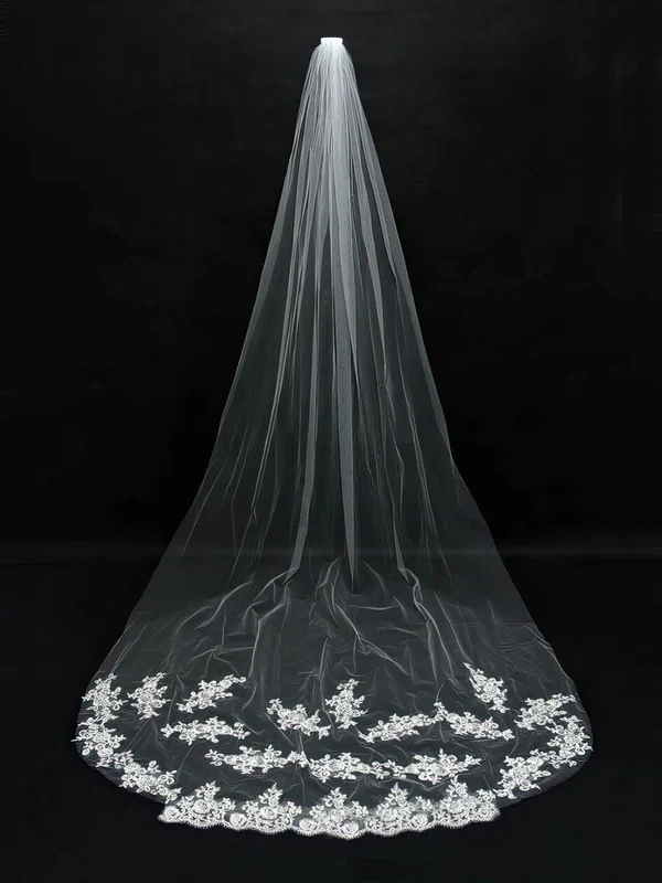 One-tier White/Ivory Cathedral Bridal Veils with Applique #Milly03010090