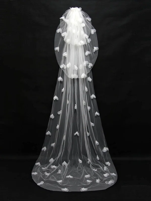 Three-tier Ivory Chapel Bridal Veils with Faux Pearl/Satin Flower #Milly03010091
