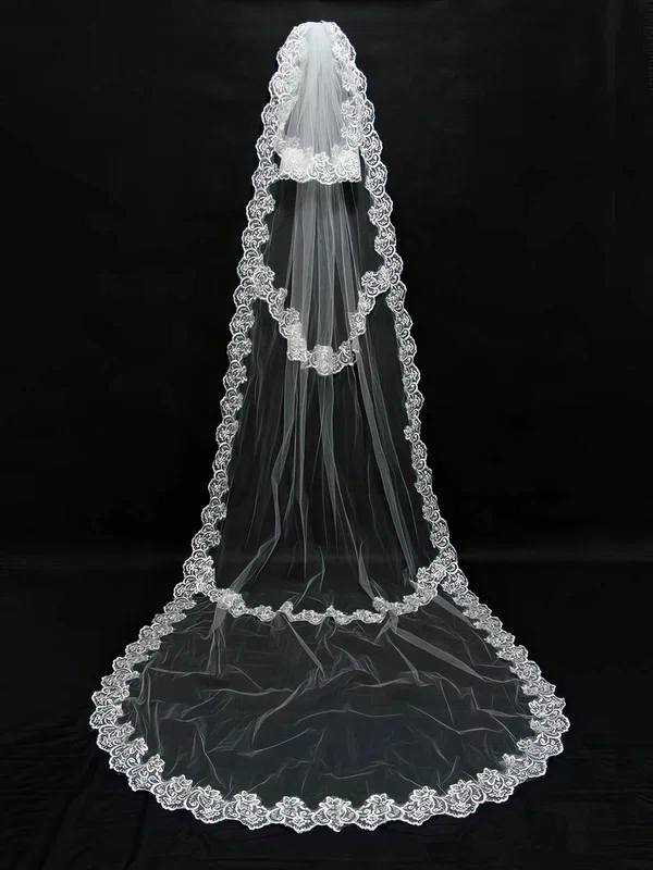 Two-tier Ivory/White Cathedral Bridal Veils with Applique #Milly03010098
