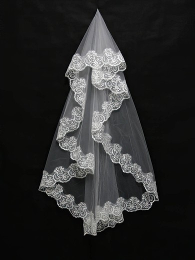 One-tier White/Ivory Waltz Bridal Veils with Applique #Milly03010099