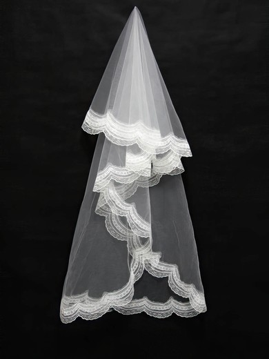 One-tier White/Ivory Waltz Bridal Veils with Lace #Milly03010103