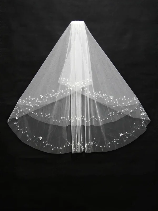 Two-tier White/Ivory Elbow Bridal Veils with Beading/Sequin #Milly03010105