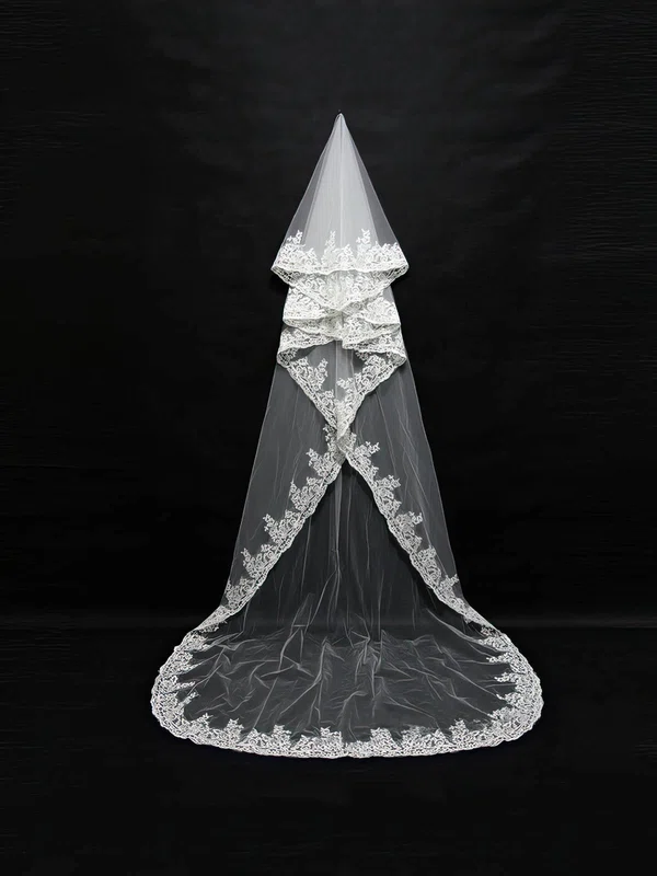One-tier White/Ivory Cathedral Bridal Veils with Applique #Milly03010106