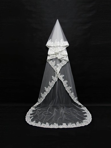 One-tier White/Ivory Cathedral Bridal Veils with Applique #Milly03010106