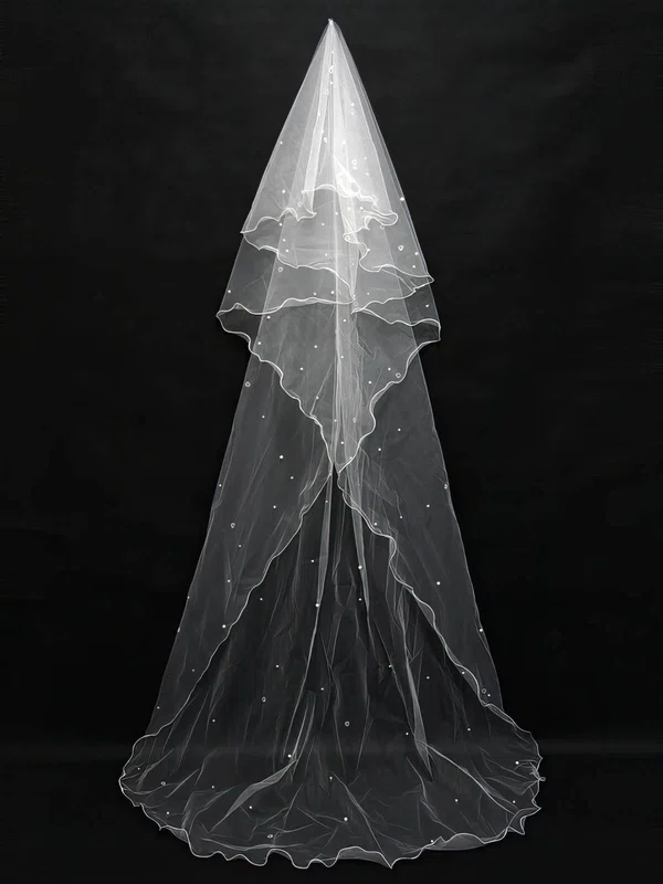 One-tier White/Ivory Chapel Bridal Veils with Faux Pearl #Milly03010109