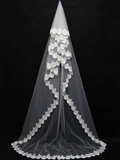 One-tier White/Ivory Chapel Bridal Veils with Lace #Milly03010110