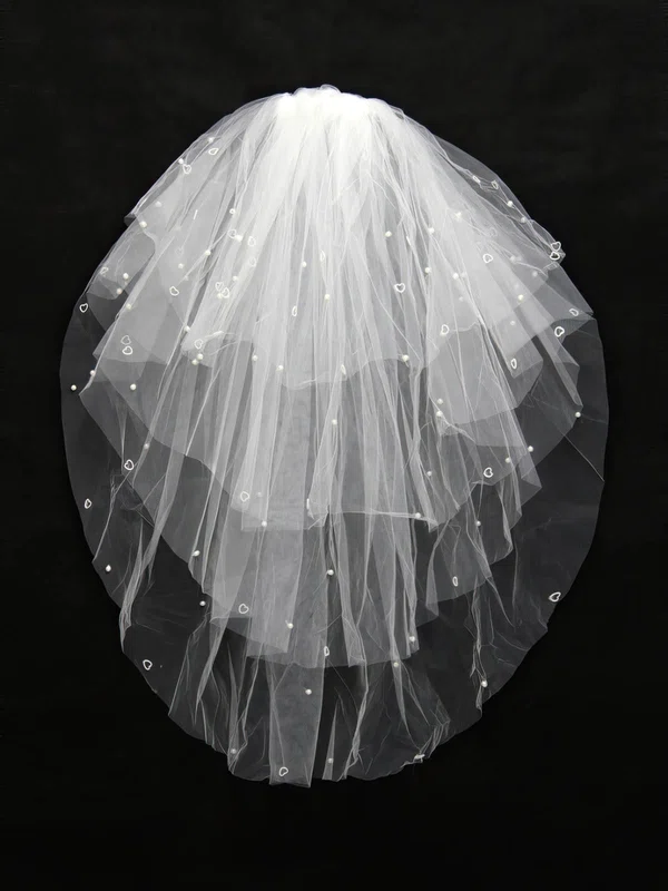 Four-tier White/Ivory Elbow Bridal Veils with Beading #Milly03010113