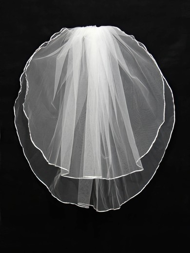 Two-tier White Shoulder Veils with Ribbon #Milly03010115