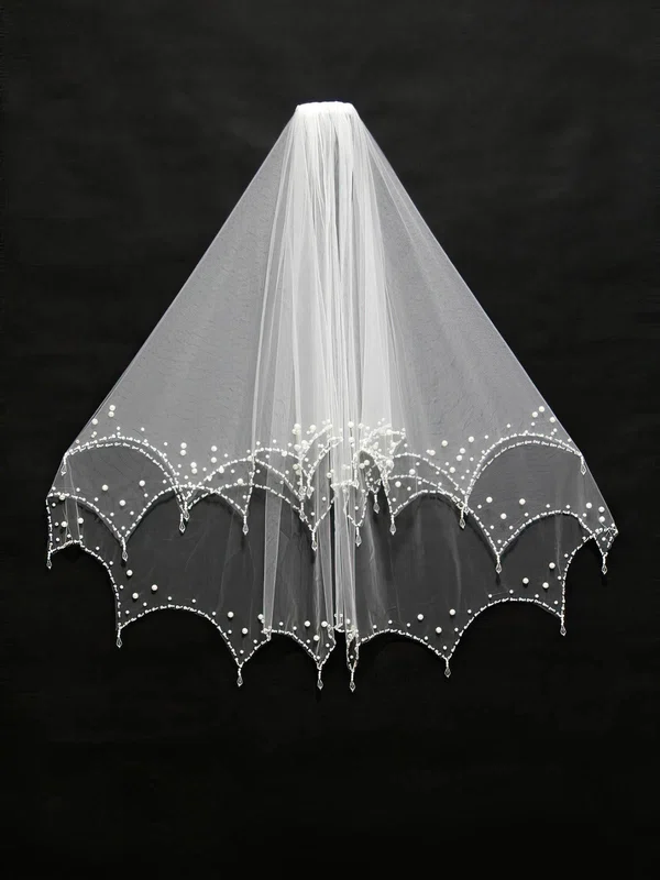Two-tier Ivory/White Elbow Bridal Veils with Sequin/Faux Pearl #Milly03010118